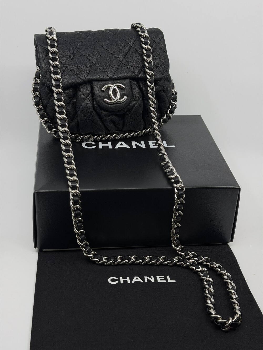 Chanel Washed Lambskin Quilted Mini Chain Around Messenger Bag